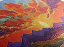 Sunset Cloudscape, Vibrant Sky Painting, Colorful Wall Decor, Nature Scene, Autumn Palette Living Room Framed Canvas Print, Office Art