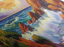 Ocean Wave Crash, Coastal Rock Shore, Vibrant Seascape Painting, Framed Canvas Print, Beach Bathroom or Nautical Living Room Art