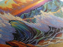 Vibrant Wave Break, Sunset Beach Art, Ocean Surf Decor, Modern Seascape Accent, Living Room Wall, Framed Canvas Print