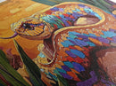 Sunset Snake Painting, Colorful Desert Creature, Serpent Among Rocks, Framed Canvas Print, Boho Wall Art, Eclectic Decor Piece