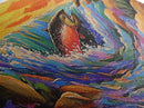Leaping Salmon, River Fishing Scene, Wildlife Painting, Framed Canvas Print, Cabin Wall Art, Bold Nature Decor, Rustic Style