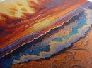 Sunset Coastline, Dramatic Sky, Evening Surf, Autumn Horizon Framed Canvas Print, Dining Room Wall Art, Moody Coastal Art