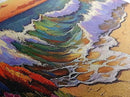 Ocean Curl, Autumn Surf, Sunset Beach, Floral Waves, Framed Canvas Print, Living Room Wall Art, Fall Coastal Painting, Bold Decor