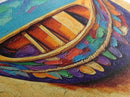 Colorful Canoe Art, Vibrant Coastal Boat, Tropical Beach Vibes, Canvas Print, Boho Beach Decor, Nautical Wall Art, Bathroom Art