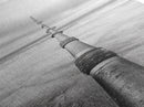 Pipeline Perspective, Industrial Seascape, Grunge Aesthetic, Framed Canvas Print, Coastal industrial art, Minimalist hallway decor, Monochrome print