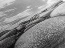 Granite Boulders, Coastal Rocks, Ocean Horizon, Dramatic Clouds, Framed Canvas Print, Nature Wall Art, Modern Beach House Decor