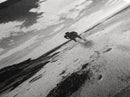 Lone Beach Walker, Dramatic Sky, Ocean Reflections, Solitude Moment, Framed Canvas Print, Hallway Wall Art, Moody Minimalist Decor
