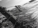Rocky Shoreline, Barbed Wire, Coastal Minimalism, Rugged Texture, Natural Barrier, Framed Canvas Print, Hallway Wall Art, Industrial Rustic Style