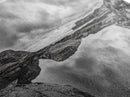 Reflected Cliffs, Stormy Sky, Coastal View, Dramatic Landscape, Canvas Print, minimalist art, office decor, moody black and white wall art