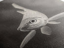 Curious Fish, Underwater Focus, Moody Marine Life, Framed Canvas Print, Bathroom Wall Art, Black and White Ocean Wildlife Decor