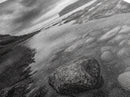 Rocky Shoreline Calm, Pebble Tidepool, Ocean Cliffs, Nature Escape, Canvas Print, Bathroom Wall Art, Black and White Coastal Art