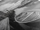 Docked Rowboat Scene, Calm Harbor, Coastal Village, Still Waters, Framed Canvas Print, Seaside Art, Beach House Wall Decor