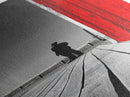 Man Silhouette, Red Wall, Boardwalk Contrast, Minimal Scene, Framed Canvas Print, Urban Wall Art, Modern Decor, Office Accent Piece