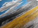 Golden Field, Mountain Range, Blue Sky, Framed Canvas Print, Autumn Landscape Art, Nature Lover Gift, Cabin Wall Art, Rustic Farmhouse Decor