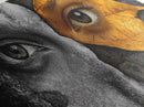Eyes, Autumn, Leaves, Emotional duality in surreal leaf-face art on this Framed Canvas Print, Fall Decor and Unique Modern Living Room Art