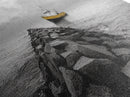 Ship At Sea, Yellow Boat, Ocean Journey, Nautical Photography, Canvas Print, Coastal Wall Art, Bathroom Decor, Minimalist Ocean Art