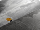 Yellow Raincoat, Ocean Storm, Moody Skies, Framed Canvas Print, Minimalist Wall Art, Coastal Entryway Decor, Contemplative Scene