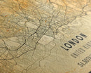 London UK map print poster or framed canvas, London map print poster canvas, London England city map print poster canvas, Vintage Travel Art