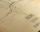 Panoramic Distressed Fresno California Map, Framed Canvas Print Or Poster, California Map Print, City Wall Art Map Print, Rustic Map Art