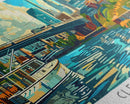 Cleveland Ohio Panoramic Wall Art Framed Canvas Print, Mid Century Modern Art, Pop Art Style, Travel Poster, Home Decor, Retro Style