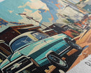 Phoenix Arizona Panoramic Painting, Retro Style Framed Canvas Print, Mid Century Modern Art, Pop Art Travel Poster, Home Office Decor