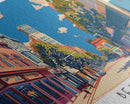 Beaumont Texas Panoramic Painting, Mid Century Modern Framed Canvas Print, Retro Pop Art Travel Poster, Living Room Wall Art, City Print