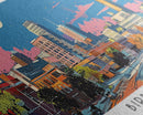 Birmingham Alabama Panoramic Painting, Mid Century Modern Framed Canvas Print, Retro Pop Art Travel Poster, Office Wall Art, City Print
