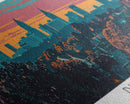 Durham North Carolina Panoramic Painting, Mid Century Modern Framed Canvas Print, Retro Pop Art Travel Poster, City Wall Art, Office Decor