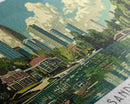 Sandy Springs Georgia Panoramic Painting, Mid Century Modern Framed Canvas Print, Retro Pop Art Travel Poster, City Art, Office Wall Decor, Living Room Art