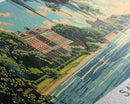 Savannah Georgia Panoramic Wall Art, Mid Century Modern Framed Canvas Print, Retro Pop Art Travel Poster, Living Room and Office Decor