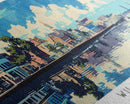 Wilmington North Carolina Panoramic Wall Art, Mid Century Modern Framed Canvas Print, Retro Pop Art Travel Poster, City Art, Home Decoration