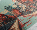 Augusta Georgia Panoramic Painting, Framed Canvas Print, Mid Century Modern Wall Art, Retro Pop Art Travel Poster, Living Room Decor, City Art