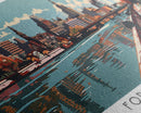Fort Wayne Indiana Panoramic Painting, Framed Canvas Print, Mid Century Modern Wall Art, Retro Pop Art Travel Poster, Office Decor, City Art