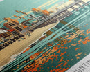 Huntington Beach California Panoramic Painting, Framed Canvas Print, Mid Century Modern Wall Art, Retro Pop Art Travel Poster, Cityscape Decor, Office Wall Art, Home Decor