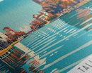 Tallahassee Florida Panoramic Painting, Mid Century Modern Framed Canvas Print, Retro Pop Art Travel Poster, Cityscape, Home Decor, Office Wall Art