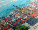 Pamplona Spain Panoramic Travel Poster, Framed Canvas Print or Metal Wall Art, Travel Art, Home Decor, Panoramic Painting, Midcentury Art
