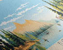 Flathead Lake Montana Framed Canvas Print, Panoramic Wall Art, Midcentury Modern, Pop Art, Bedroom Decor, Travel Poster, Nature Painting, Artistic Decor