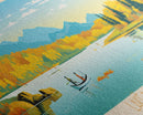 Lake Monomonac Massachusetts Framed Canvas Print, Panoramic Wall Art, Midcentury Modern, Pop Art, Bedroom Art, Travel Poster, Lake House Decor