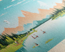 Sandy Lake, Alaska Framed Canvas Print, Panoramic Travel Poster, Midcentury Modern Art, Living Room Decor, Pop Art, Wall Art