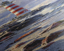 Framed Canvas Print Skinny Art of a Majestic Lighthouse Standing Tall Against a Bright Blue Sky with Waves Crashing on Rocky Shores, Perfect Tall Art