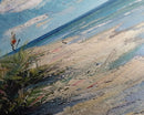 Framed Canvas Print Skinny Art of a Peaceful Beach Scene with Sea Oats Blowing in the Wind and Gentle Waves in the Background, Perfect Tall Art for Homes