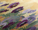 Deep Purple Pansy Flowers Against Textured Gold Background on Tall Vertical Canvas Print for Rich Floral Wall Decor