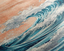 Majestic Wave, Peach Sky, Japanese Art, Skinny Art, Tall Art, Framed Canvas Print, Ukiyo-e Style