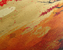 Dramatic Red Autumn Leaves Against Golden Sky Depicted Japanese Style Tall Framed Canvas Print Seasonal Wall Art