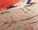 Elegant Crane Bird In Mid-flight Against Bold Red Sun Ukiyo-e Tall Skinny Wood Block Framed Canvas Print Japanese Style Art