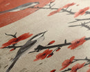 Delicate Birds Perched On Blooming Branch With Red Sun For Traditional Japanese Wall Art Decor Ukiyo-e Style Framed Canvas Print
