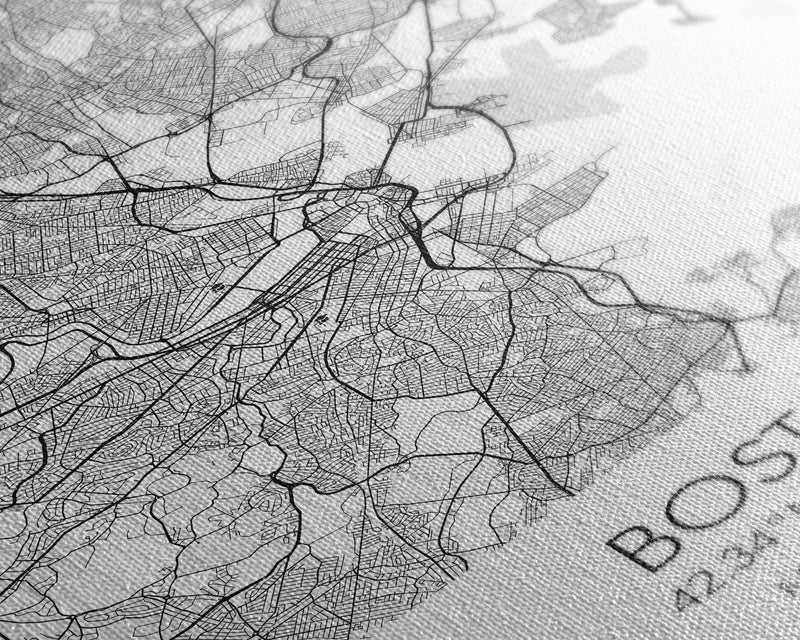 Boston Street Map, Massachusetts Map, City Map Art, Modern Art, Wall Art, Canvas Print, Wall Art For Bedroom, Gifts For Him, Travel DÃ©cor