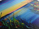 Vibrant Lake Reflection Framed Canvas Print lake Tahoe art landscape painting sunset over water coastal decor extra wide wall art