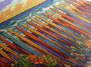 Vibrant Coastal Fence, beach decor, coastal landscape art, coastal wall art, nautical painting, extra wide art, framed canvas print