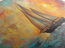 Sailboat at Sunset, nautical painting, coastal decor, seascape painting, beach house art, extra wide art, oil painting, canvas print